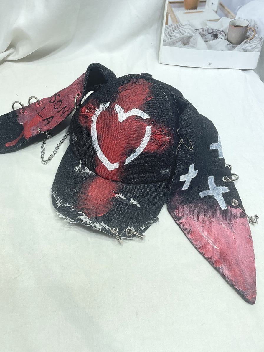 Punk Ripped Denim Bunny Ear Baseball Hat