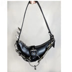 Gothic Lolita Y2K Harajuku Punk Steampunk Japanese Rivet Crossbody Bag Black Small Halloween