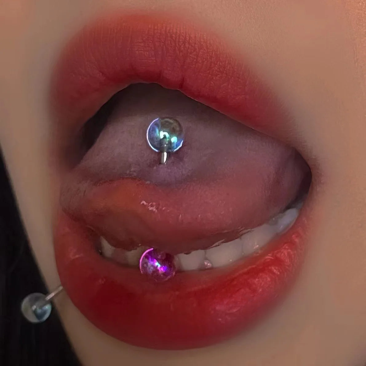 Titanium Steel Round Double Color Tongue Ring Main image