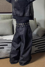 Baggy Gothic Streetwear Plaid Patch Denim Floor-Length Pants