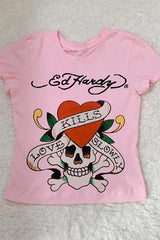 Vintage Skull Rose Print T-shirt