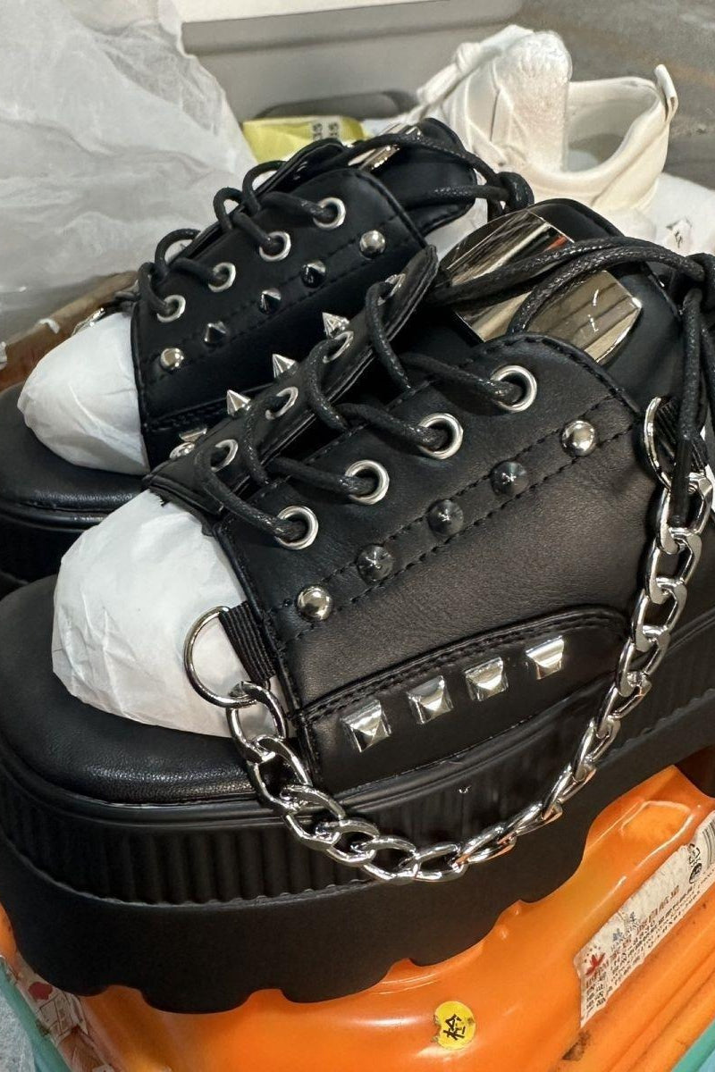 Lace-Up Chain Platform Slide Sandals