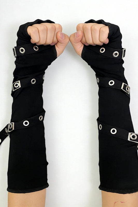 Eyelet Buckle Strap Fingerless Gloves