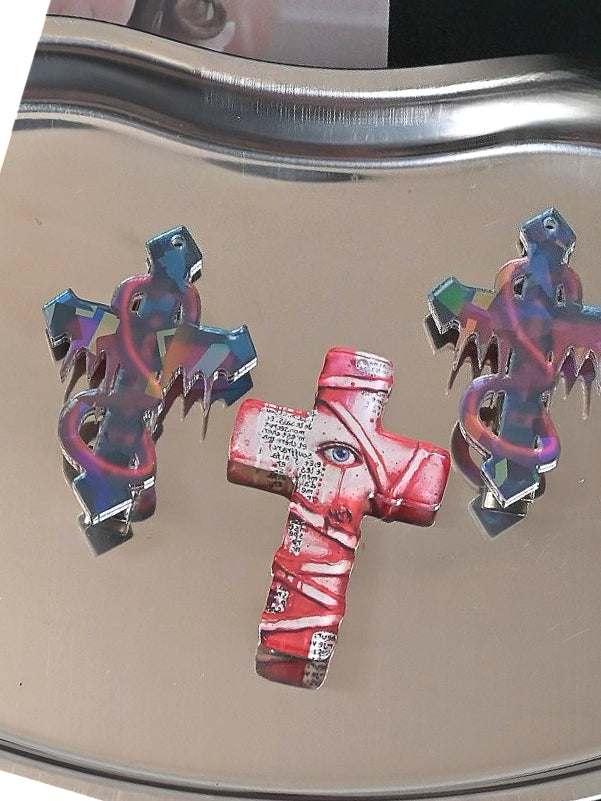 Gothic Punk Bloodstain Cross Hair Accs