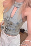 Denim Buckle Strap Halter Top
