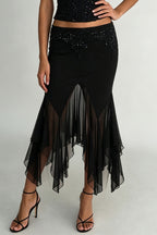Embellished Hip Sheer Hem Skirts