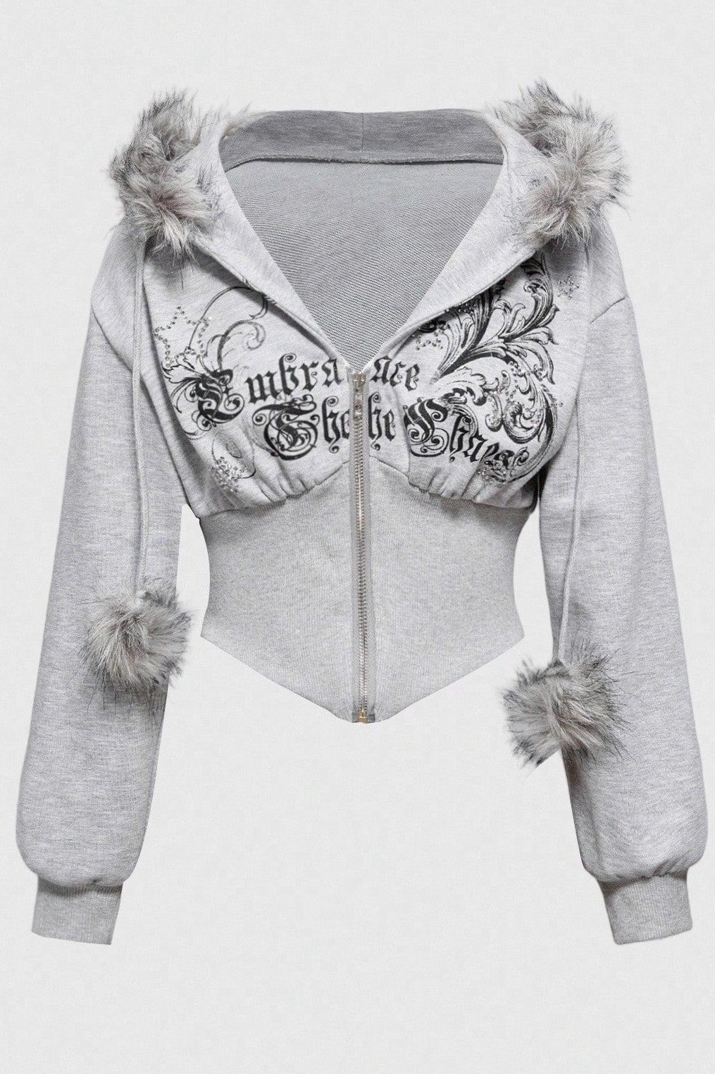 Ornate Graphic Pom Detail Hoodies