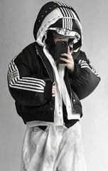 Striped Quilted Zipper Coat