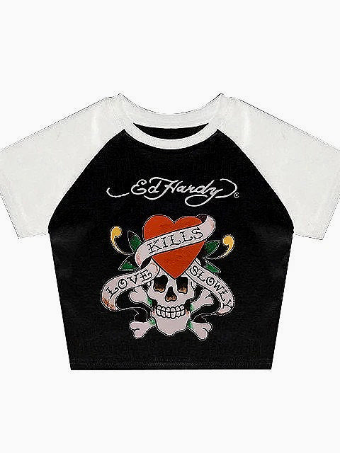 Skull Rose Graphic Vintage Slim T-shirt Main image