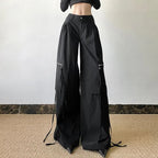 Black Cargo Zipper Pants