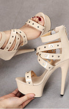 Studded Strappy Platform Stiletto Sandals