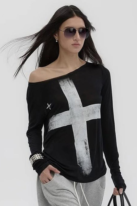 Cross Print Asymmetrical T-Shirt Main image