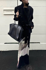 Black Printed Slim Fit Back Slit Bodycon Maxi Skirt