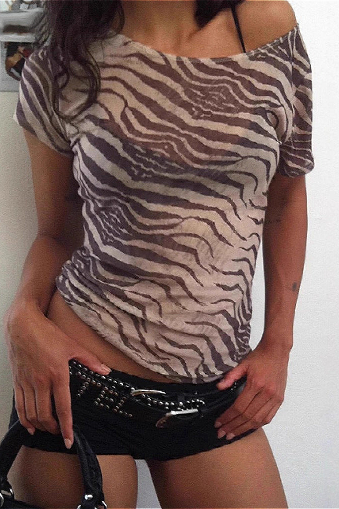 Animal Print Sheer Mesh Top Main image