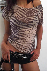 Animal Print Sheer Mesh Top