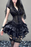 Black Lace Shirt And Tiered Mini Skirt Set