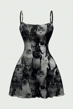 Graphic Print Strappy Flared Mini Dress