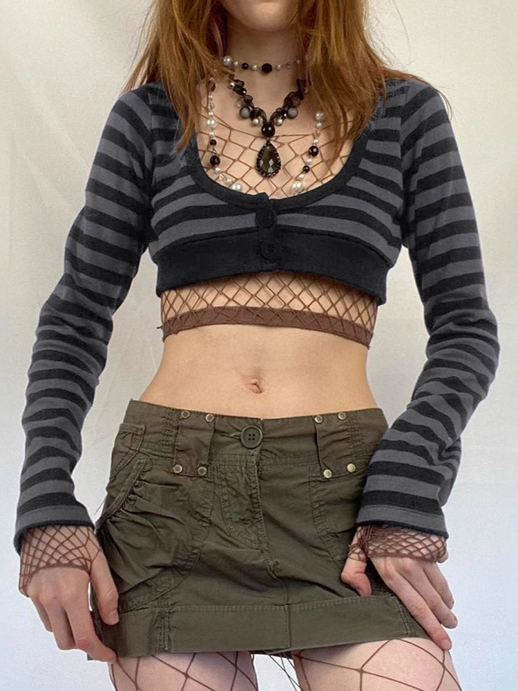 Slim Striped U-neck Gothic Vintage Knit Crop Top Main image