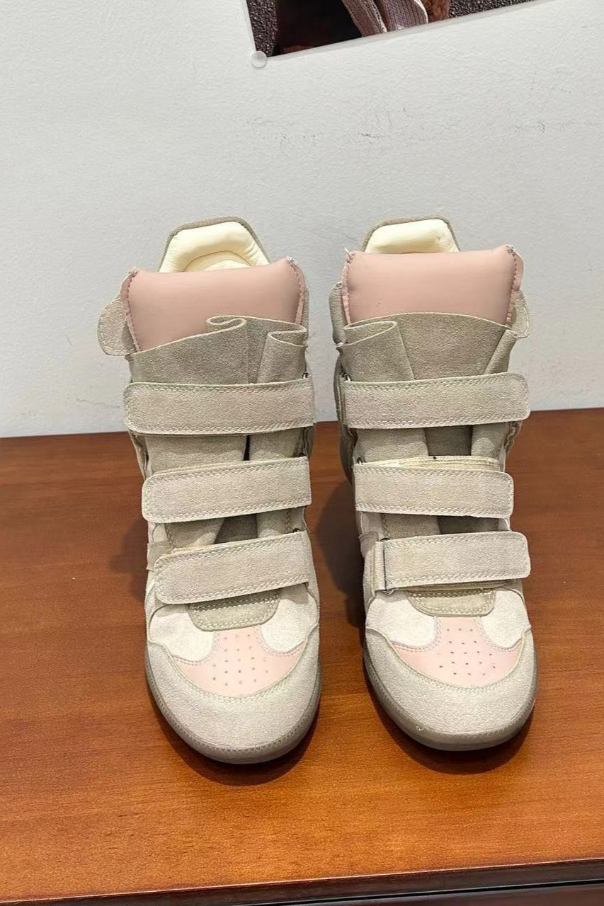 Color-Block Velcro Wedge High-Top Sneakers