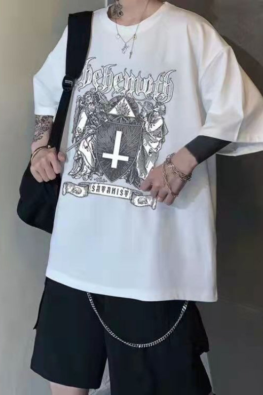 Gothic Retro Graphic Print Oversized T-Shirt Secondary image