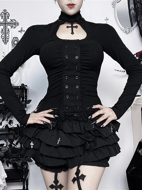 Retro Old-School Dark Blouse