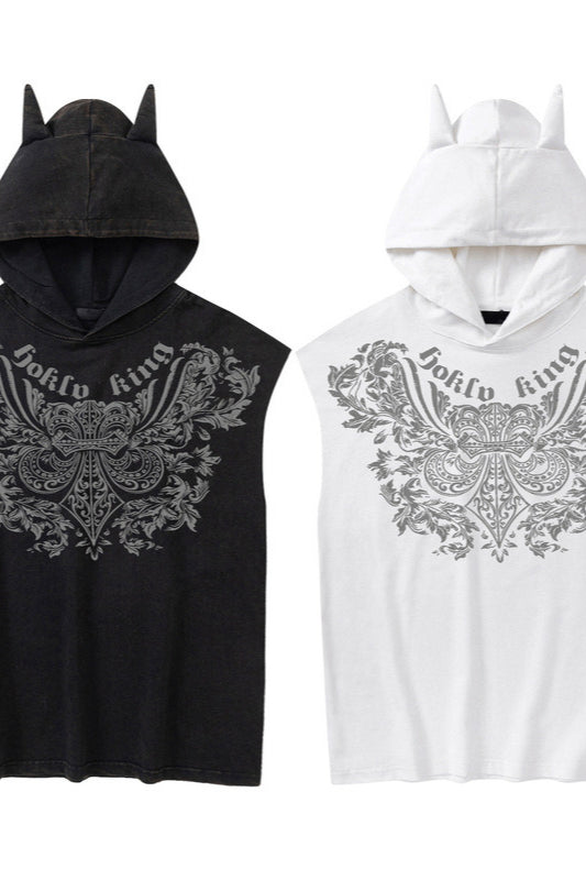 Hooded Graphic Sleeveless Tank Top