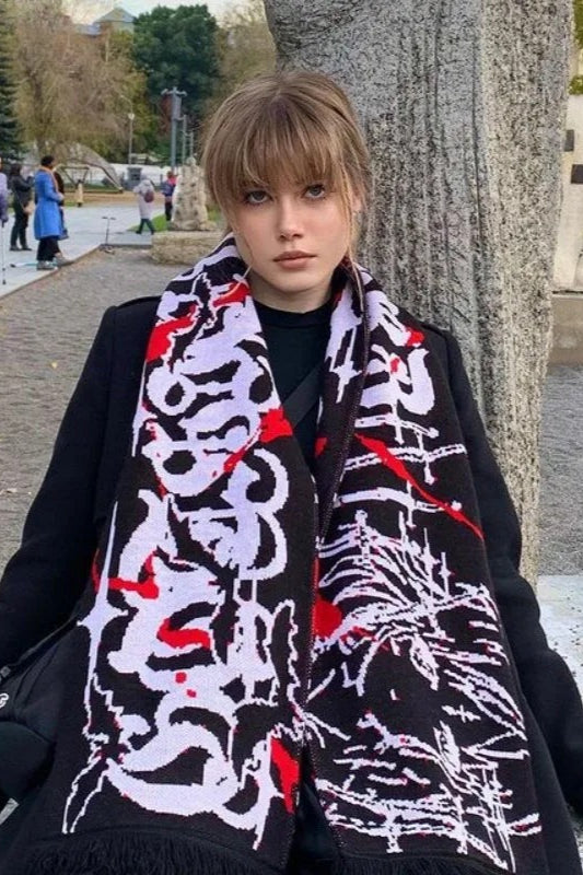 Goth Y2K Letter Graphic Striped Knit Scarf Main image