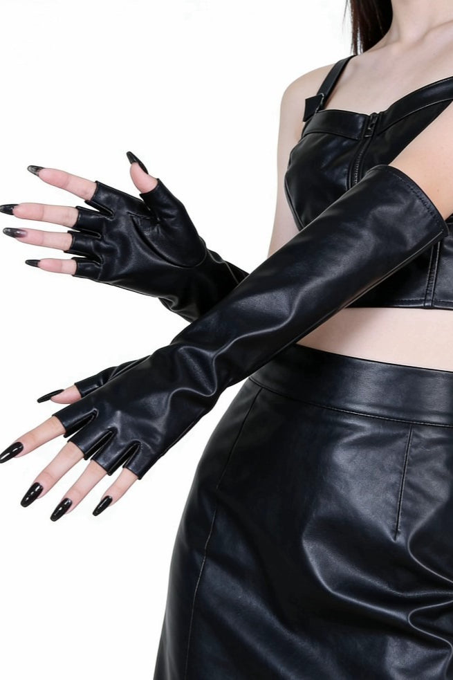 Glossy Faux Leather Fingerless Gloves