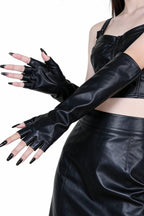 Glossy Faux Leather Fingerless Gloves