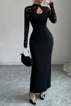 Lace Yoke Keyhole Maxi Dress