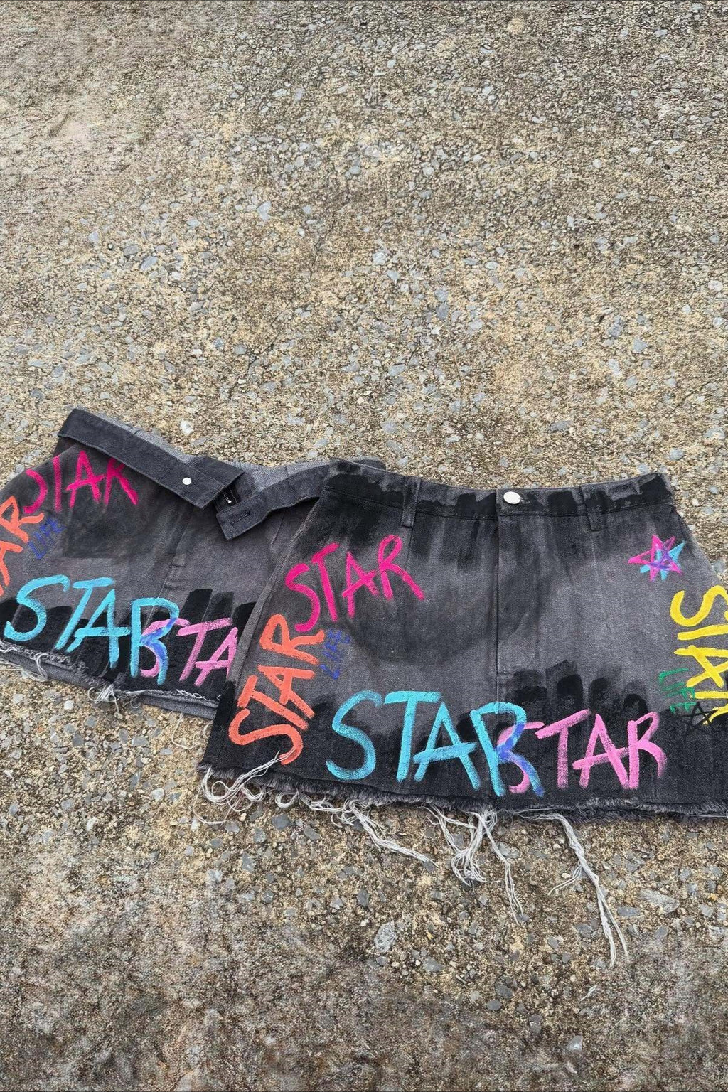 Graffiti Washed Denim Mini Skirt