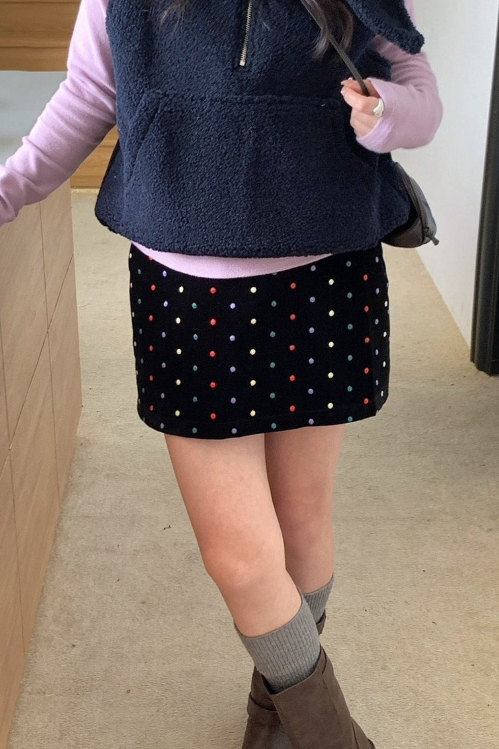 Y2K Polka Dot Embroidered Velvet A-Line Skirt Secondary image