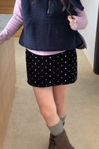 Y2K Polka Dot Embroidered Velvet A-Line Skirt