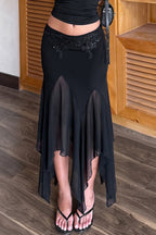 Ornate Detail Asymmetric Mesh Skirts
