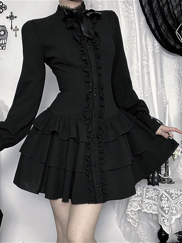 Gothic Black Ruffled Mini Dress Secondary image