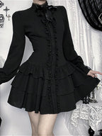 Gothic Black Ruffled Mini Dress