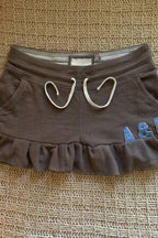 Brown Ruffle Drawstring Mini Skirt