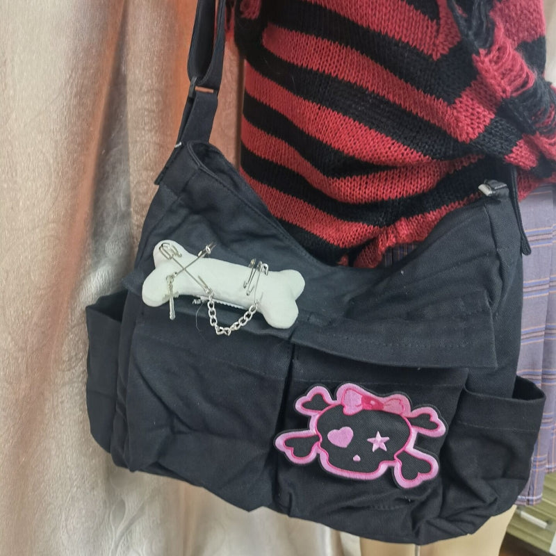 Punk Gothic Large Capacity Trendy Personalized Canvas Shoulder Bag Halloween