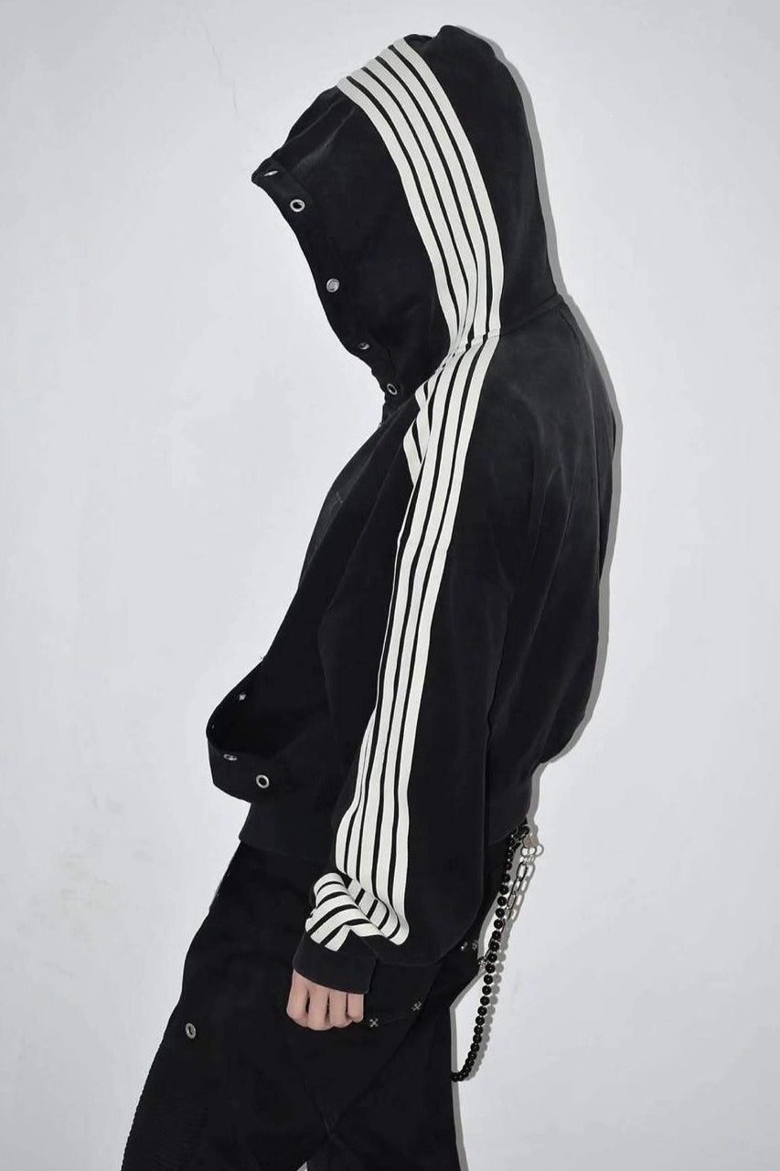 Stripe Sleeve Eyelet Hoodies