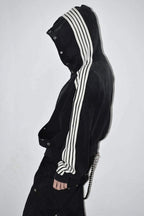 Stripe Sleeve Eyelet Hoodies