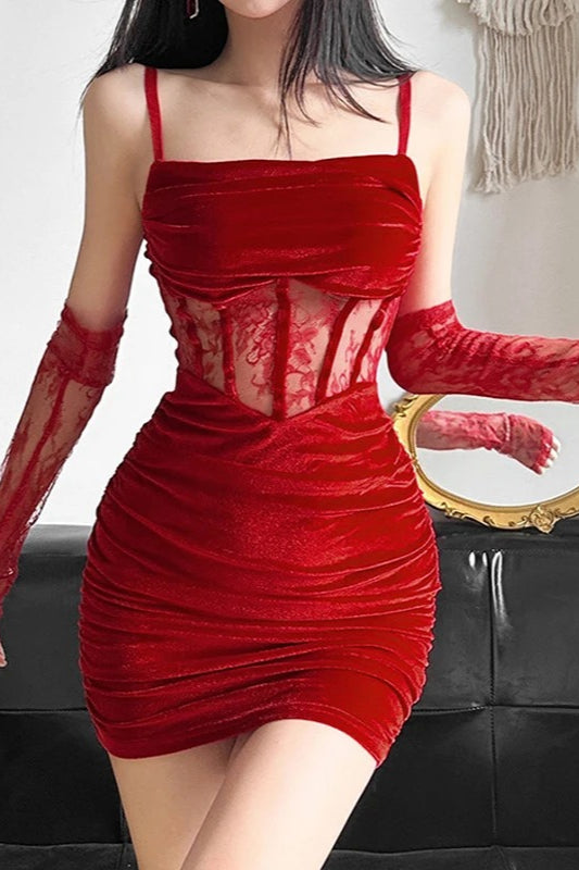 Dark Velvet Ruched Corset Mini Dress Secondary image