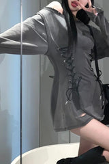 Strappy Asymmetric Shoulder Hoodie Mini Dress