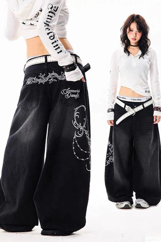 Y2K High Waist Wide Leg Denim Pants Secondary image