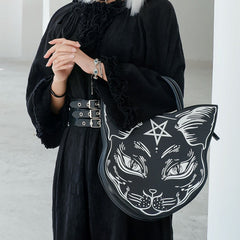 Gothic Punk Style Pentacle Cat Top Handle Fashion Bag Halloween