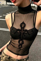 Mesh Snake Embroidered Cami Top