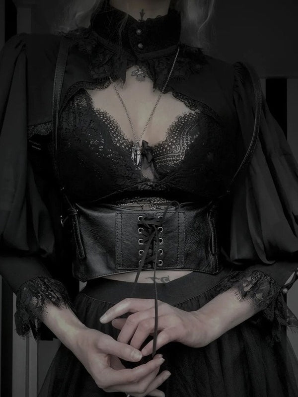 Gothic Cropped Lace Turtleneck Coat