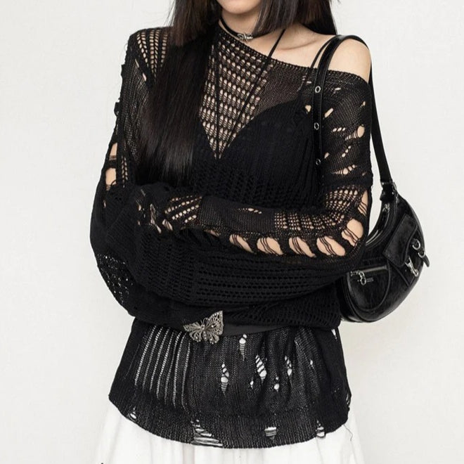 Asymmetric Neckline Mesh Top Secondary image