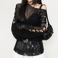 Asymmetric Neckline Mesh Top