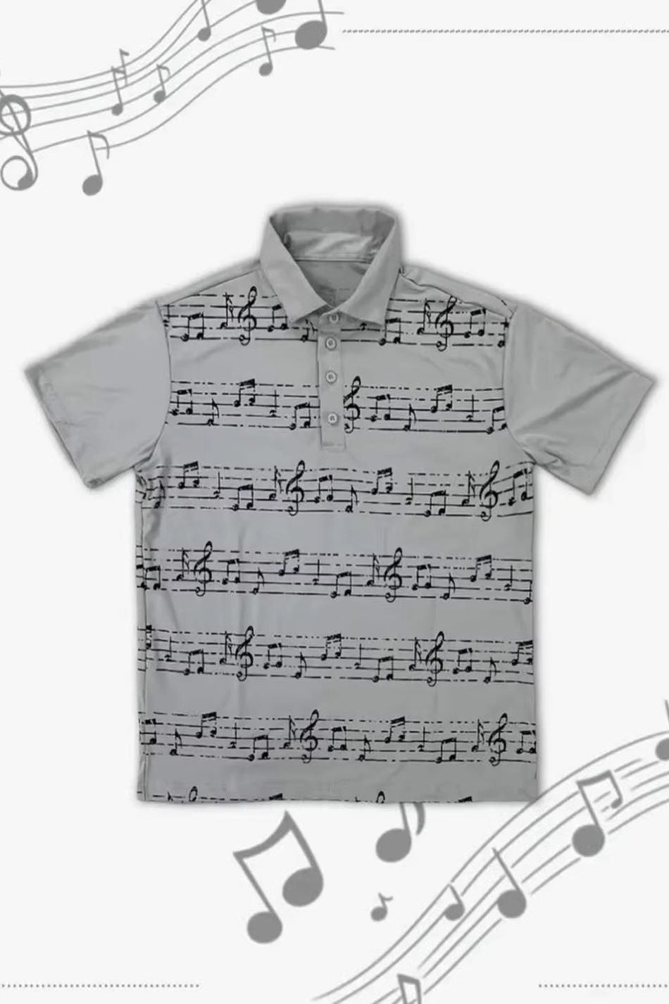 Music Staff Print Polo Collar T-Shirt