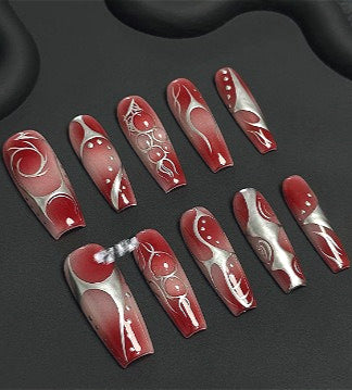 Y2K Dark Red Baddie Press On Nails